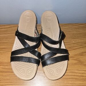 Crocs Black Strappy Sandals Size 9 Casual Comfort Wedges